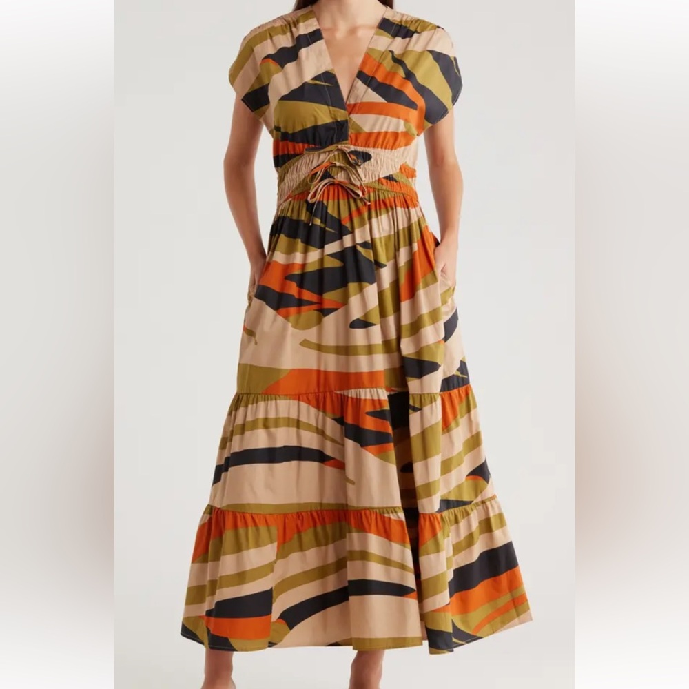 Halogen Abstract Pattern Maxi Dress - Orange, Black, Tan